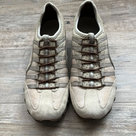 Vintage Y2K Skechers Slip On Lace Up Faux Suede Leather Cream Brown 8.5M 2000s - Picture 3 of 8